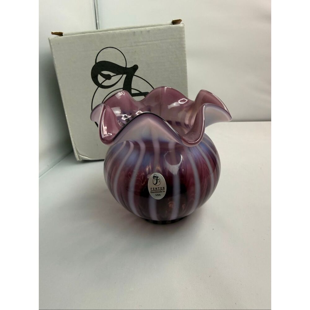 Fenton Art Glass Signed Purple Rib Optic Ruffled Vase – Shelley & Don Fenton – 6